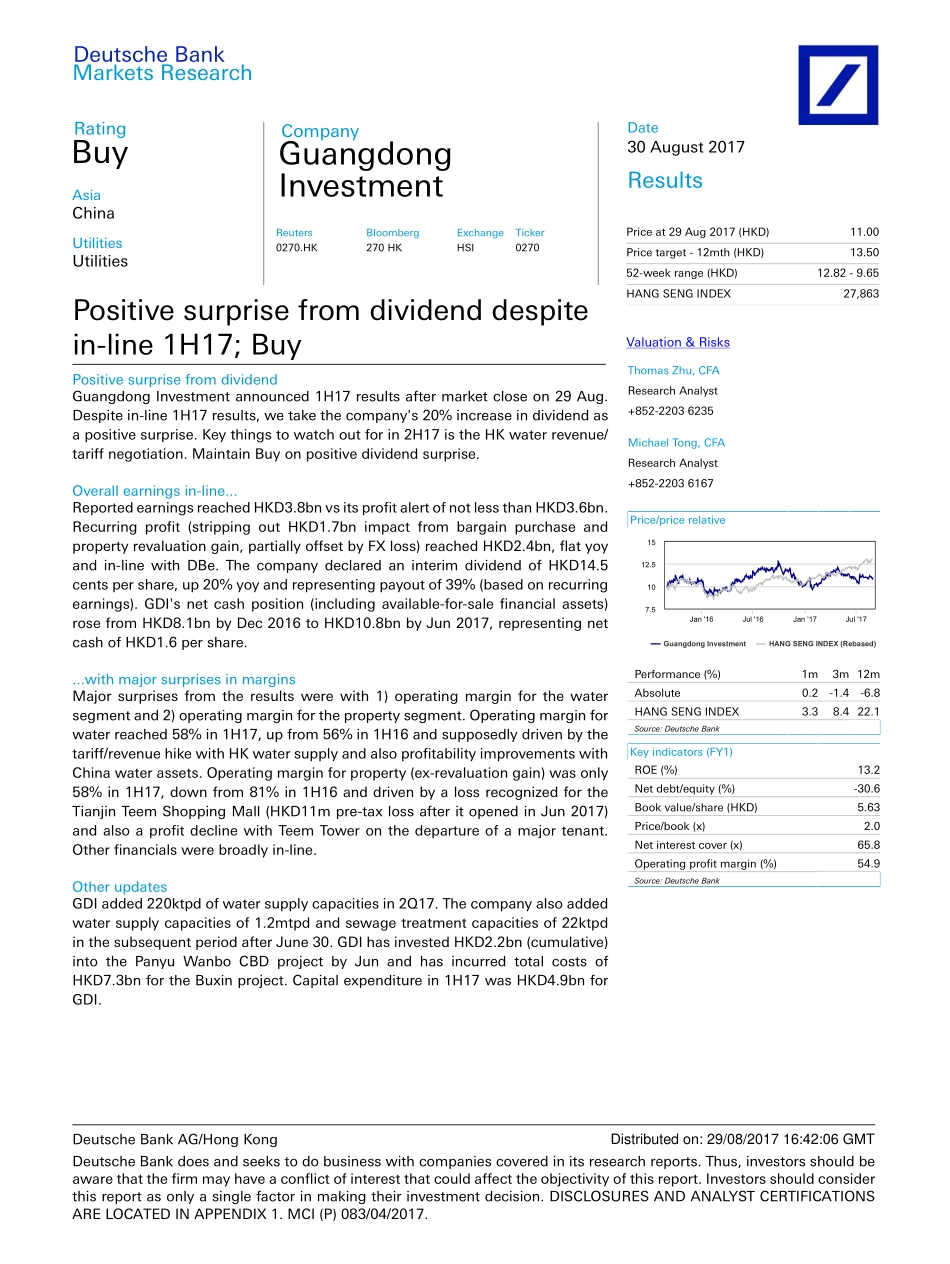 20170830-德意志银行-粤海投资-00270.HK-Positive surprise from dividend despite in-line 1H17; Buy.pdf_第1页