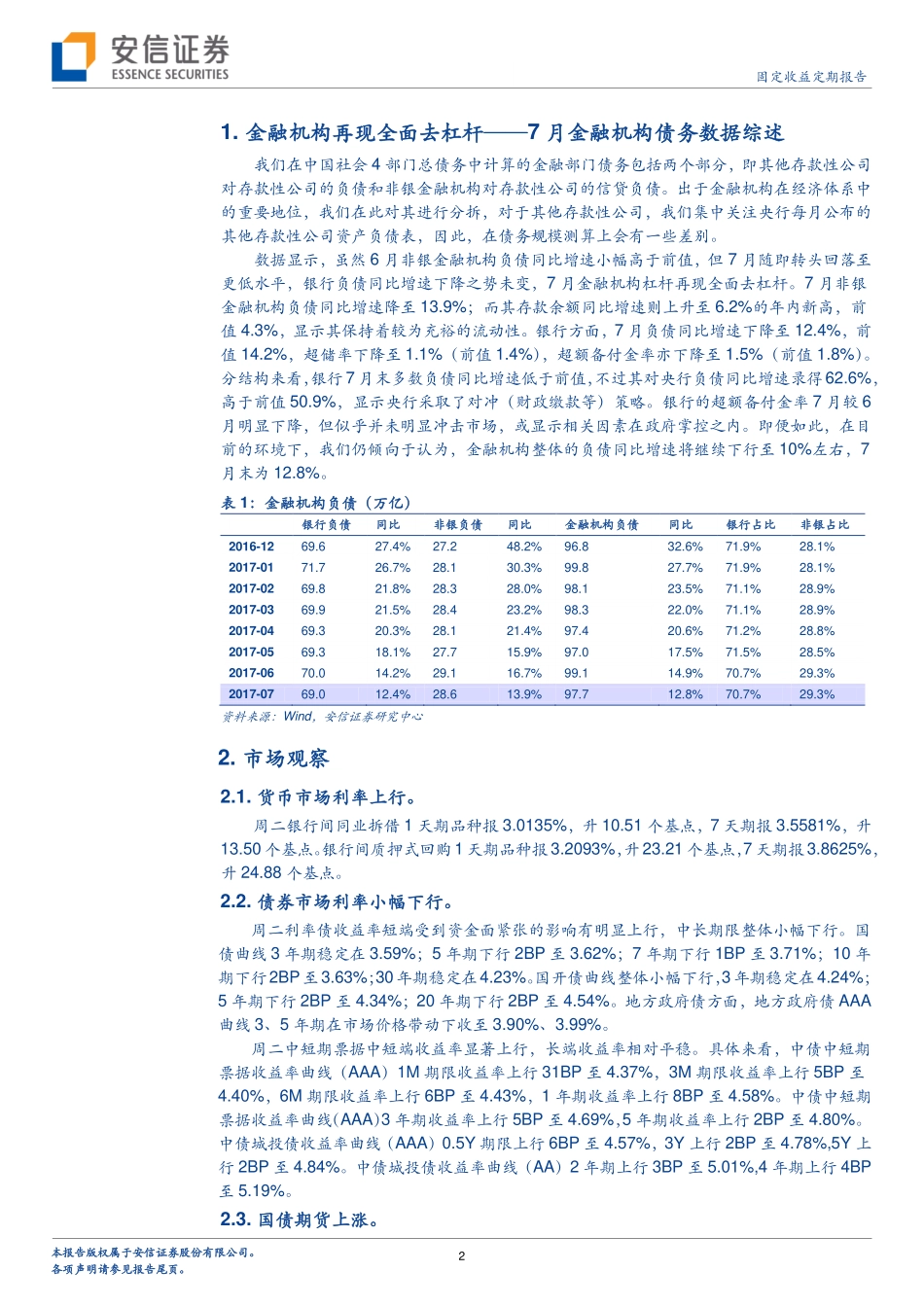 20170829-安信证券-7月金融机构债务数据综述：金融机构再现全面去杠杆.pdf_第2页