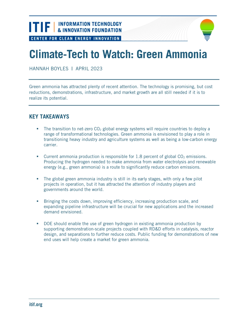 ITIF-气候技术值得关注：绿色氨（英）-2023-WN5.pdf_第1页