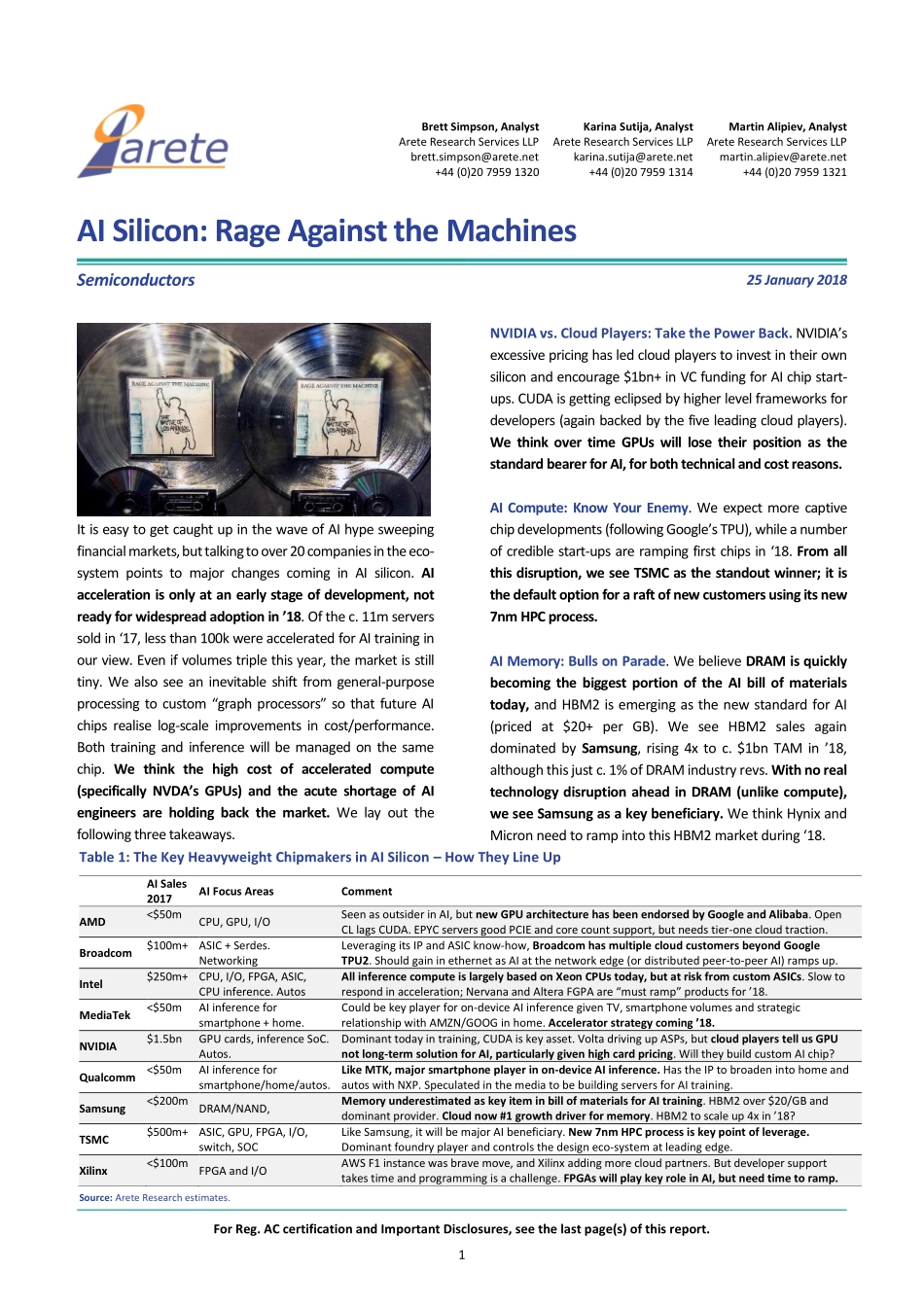Arete Research - AI Silicon Rage Against the Machines.pdf_第1页