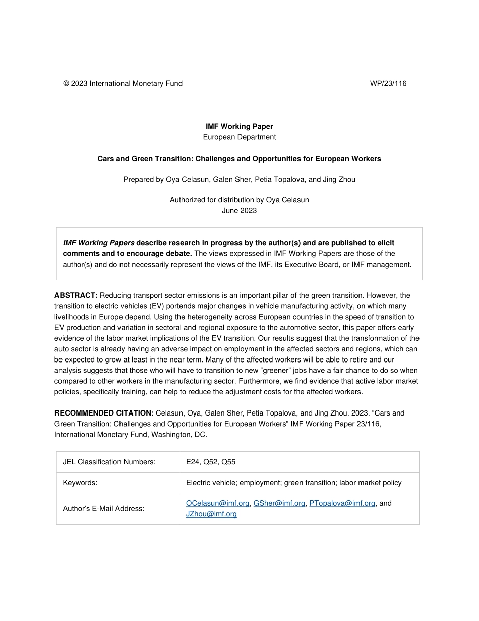 IMF-汽车与绿色转型：欧洲工人面临的挑战与机遇（英）-2023-WN6.pdf_第3页
