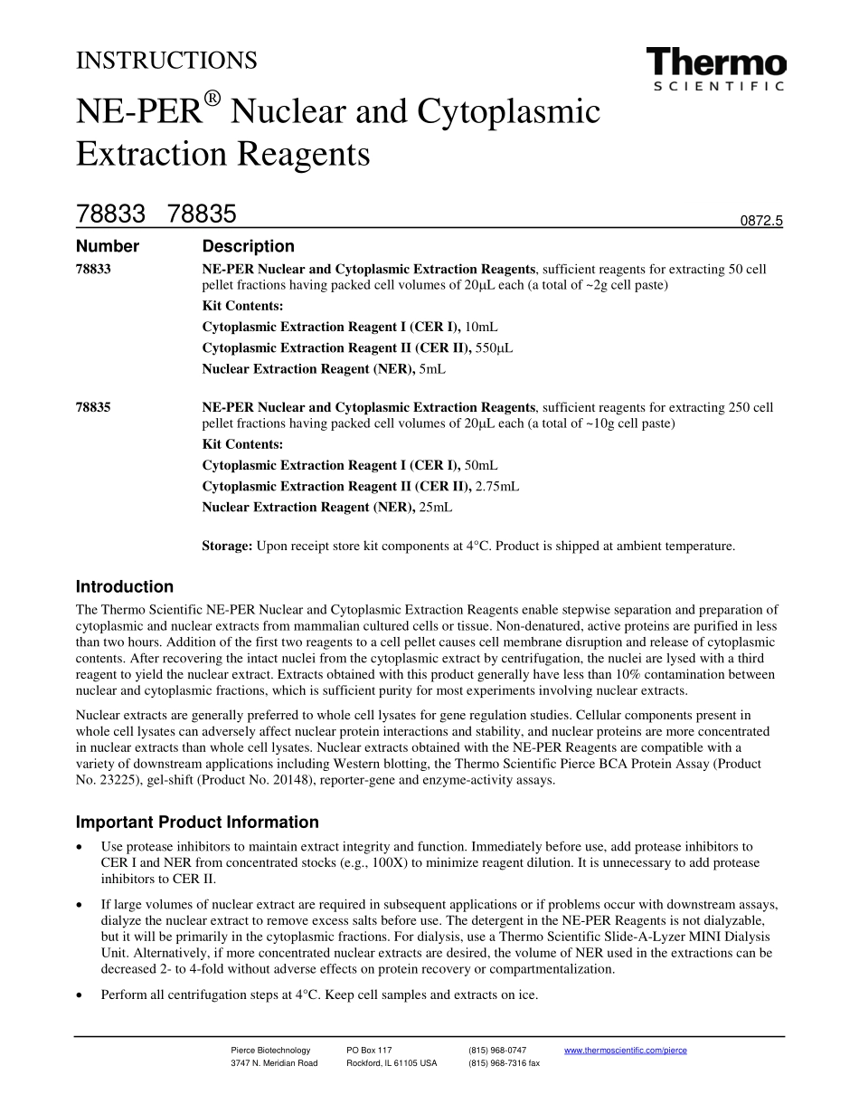 NE-PER® Nuclear and Cytoplasmic Extraction Reagents.pdf_第1页