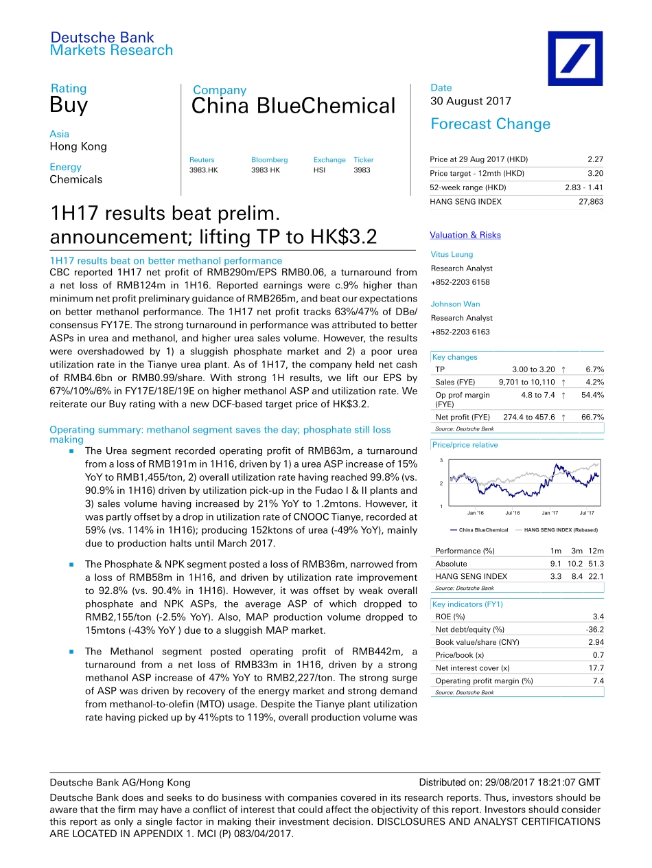 20170830-德意志银行-中海石油化学-03983.HK-1H17 results beat prelim.announcement; lifting TP to HK$3.2.pdf_第1页