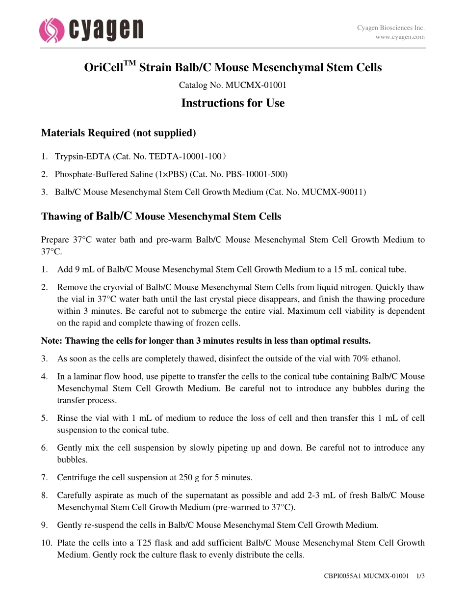 OriCellTM Balbc小鼠骨髓间质干细胞-MUCMX-01001.pdf_第1页