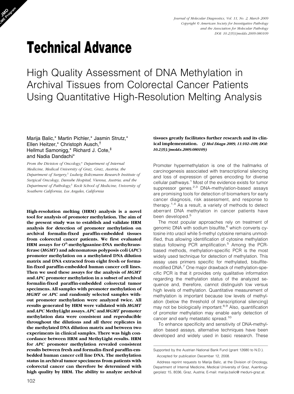 High Quality Assessment of DNA Methylation Using Quantitative HRM Analysis.pdf_第1页
