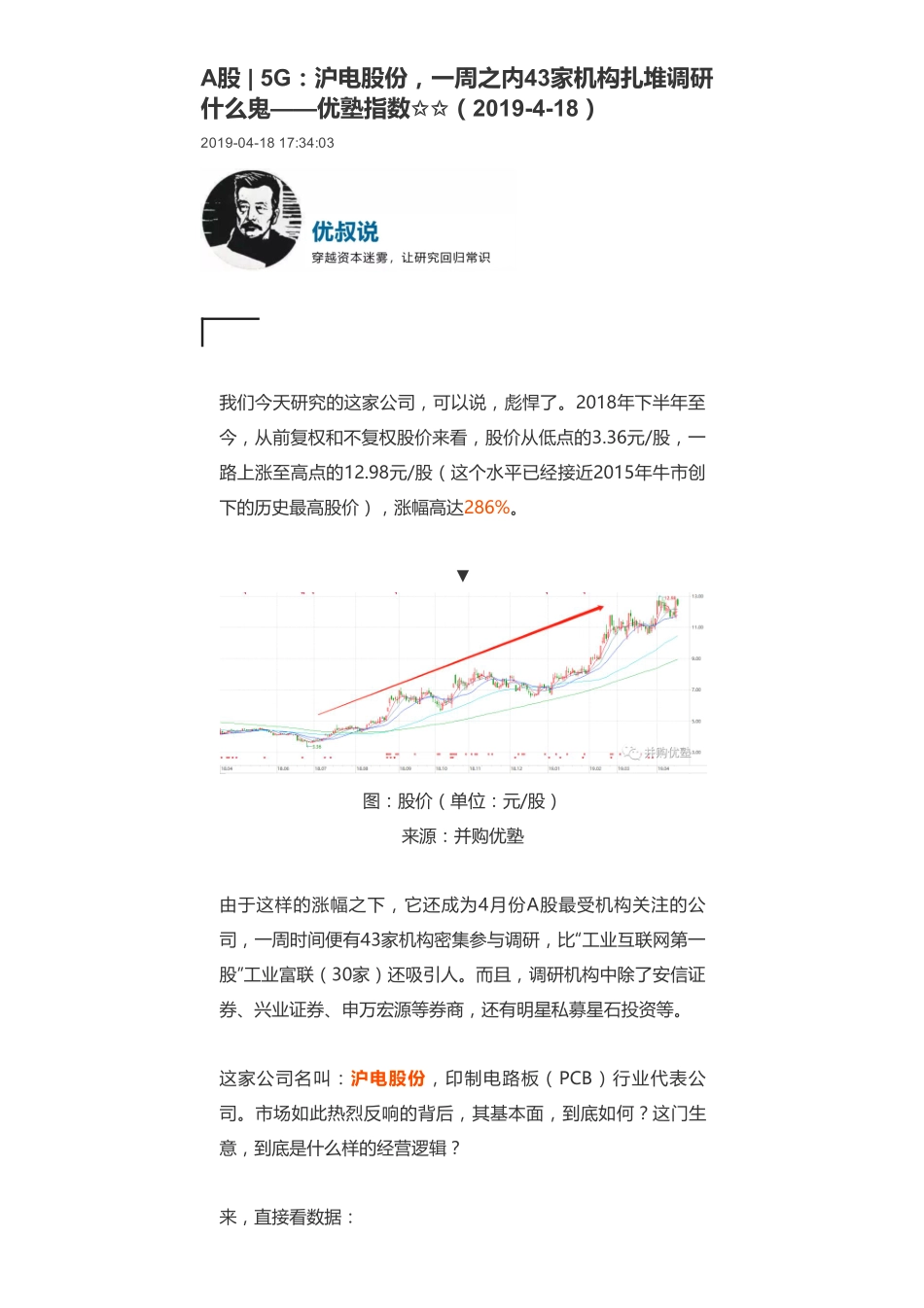 20190419A股 _ 5G：沪电股份一周之内43家机构扎堆调研什么鬼-优塾指数✩✩.pdf_第1页