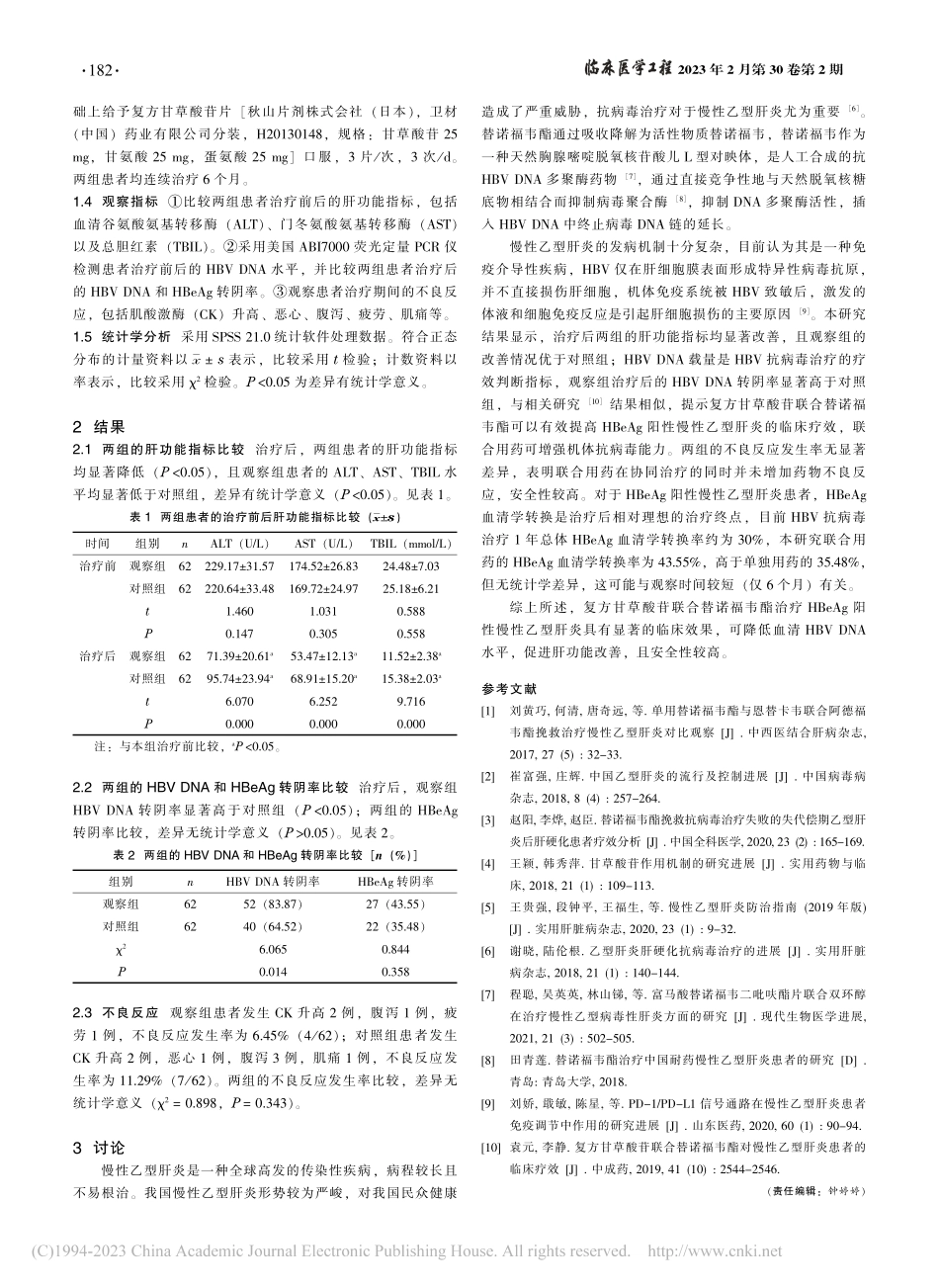 复方甘草酸苷联合替诺福韦酯...阳性慢性乙型肝炎的效果观察_徐前进.pdf_第2页