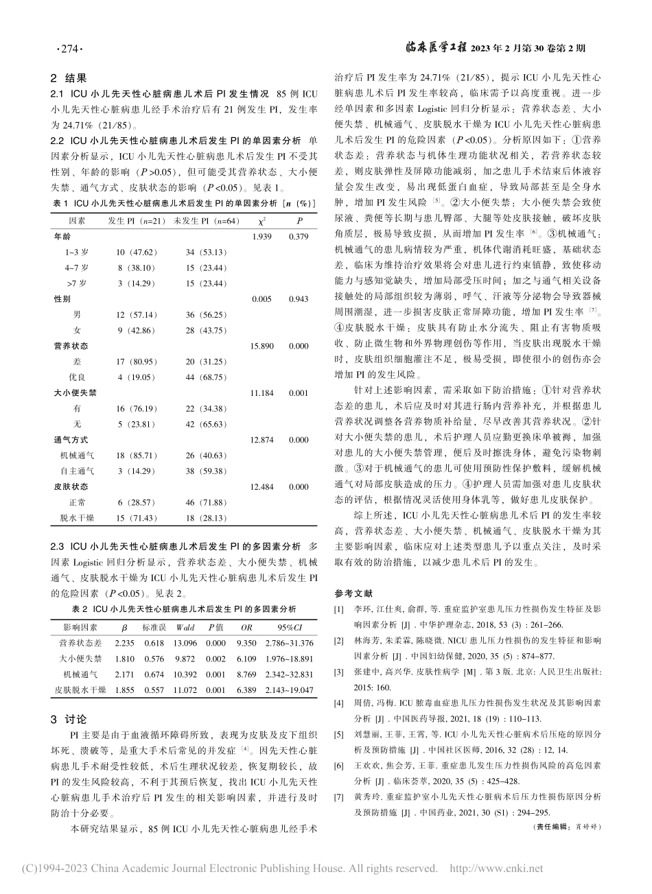 重症监护室小儿先天性心脏病...后压力性损伤的影响因素分析_刘巧红.pdf_第2页