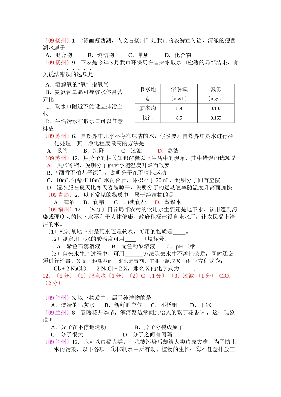 2023年中考化学试题分单元汇编（第三单元水物质的分类）初中化学.docx_第2页