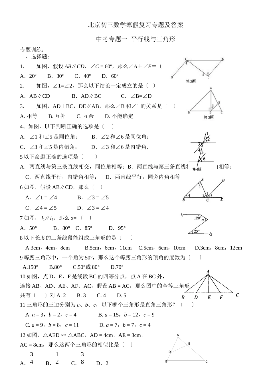 2023年九年级数学寒假复习专题及答案.docx_第1页