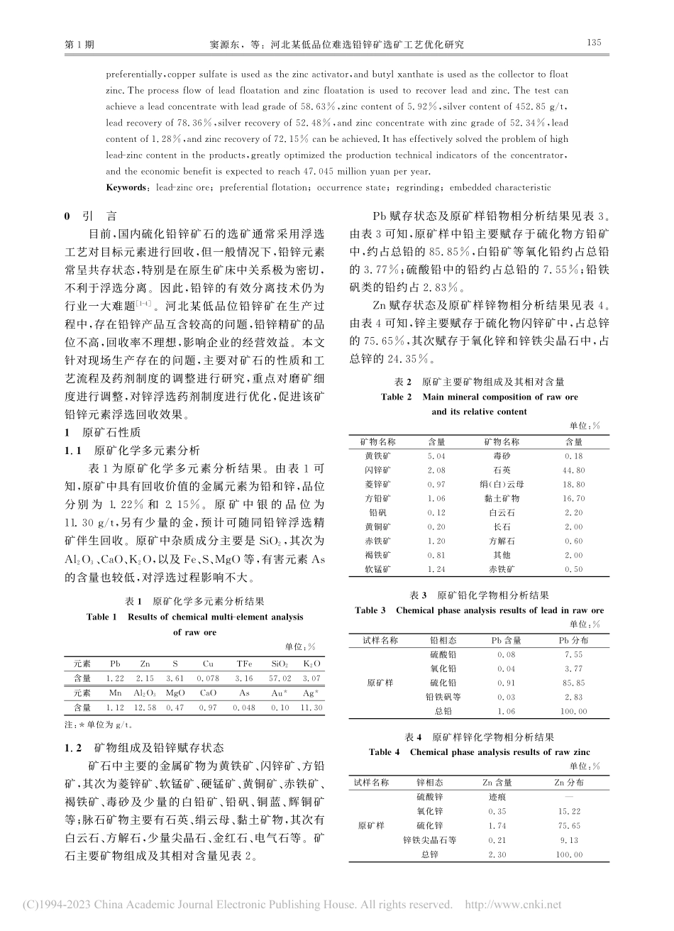 河北某低品位难选铅锌矿选矿工艺优化研究_窦源东.pdf_第2页