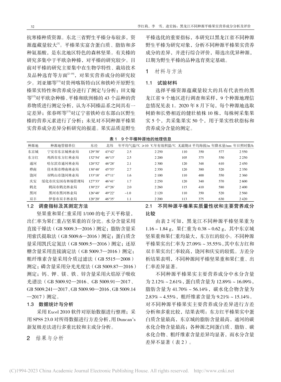 黑龙江不同种源平榛果实营养成分分析及评价_李红莉.pdf_第2页
