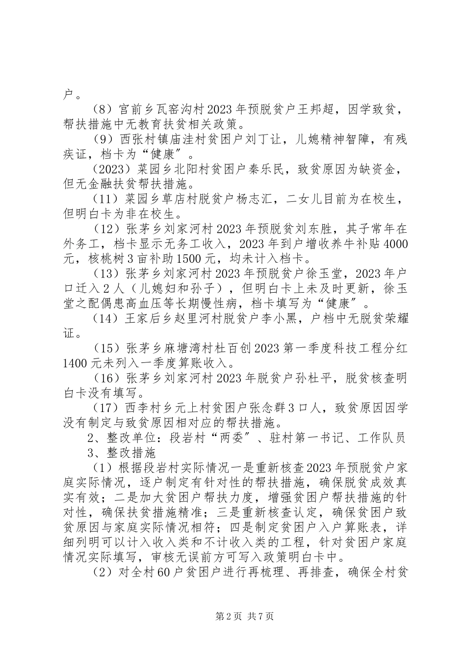 2023年7全市第二季度脱贫攻坚重点工作暗访督导问题整改报告新编.docx_第2页