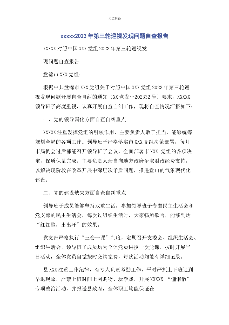 2023年xxxxx第三轮巡视发现问题自查报告.docx_第1页