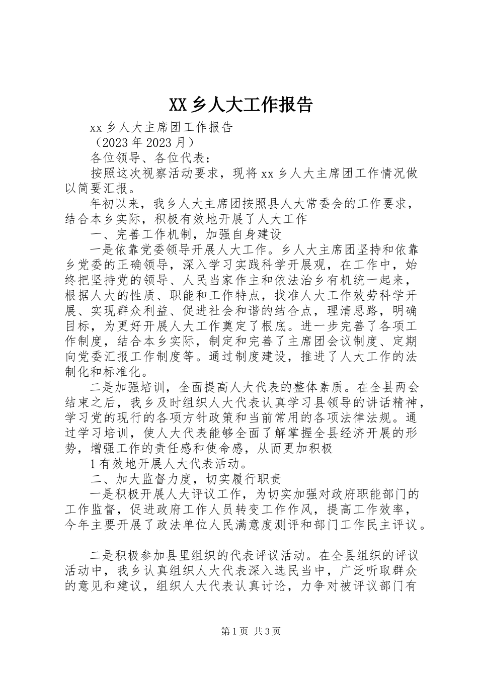 2023年XX乡人大工作报告新编.docx_第1页