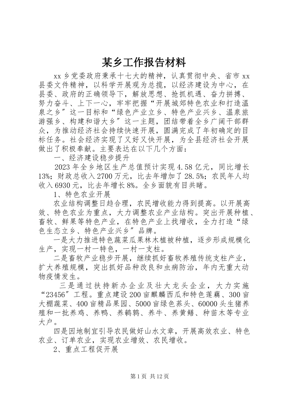 2023年xx乡工作报告材料.docx_第1页
