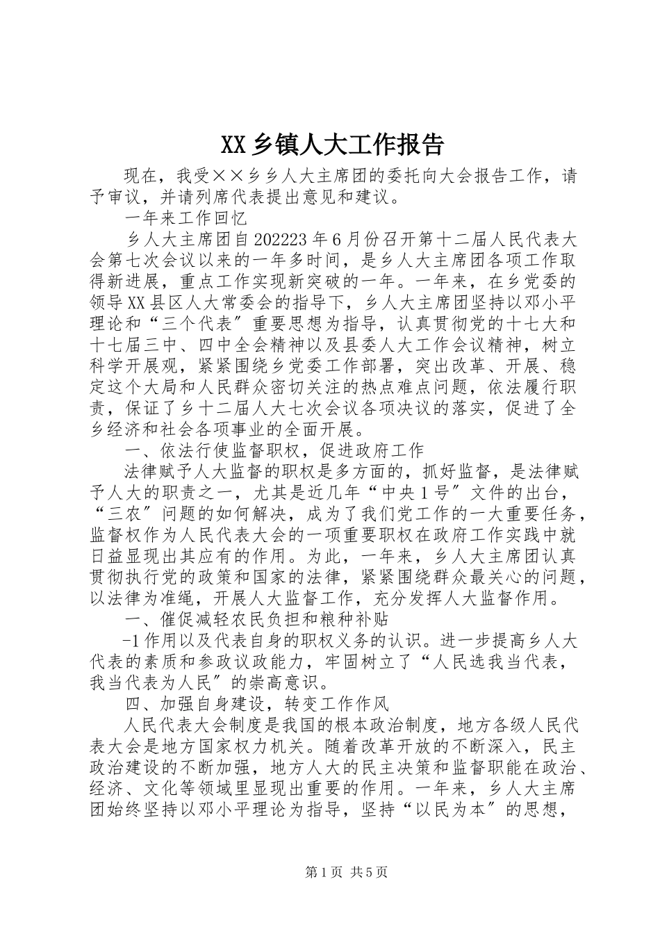 2023年XX乡镇人大工作报告新编.docx_第1页