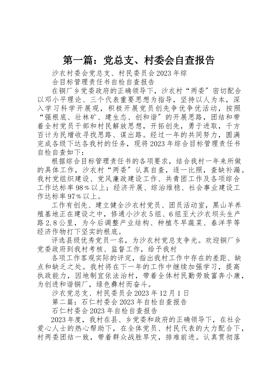 2023年xx党总支、村委会自查报告新编.docx_第1页