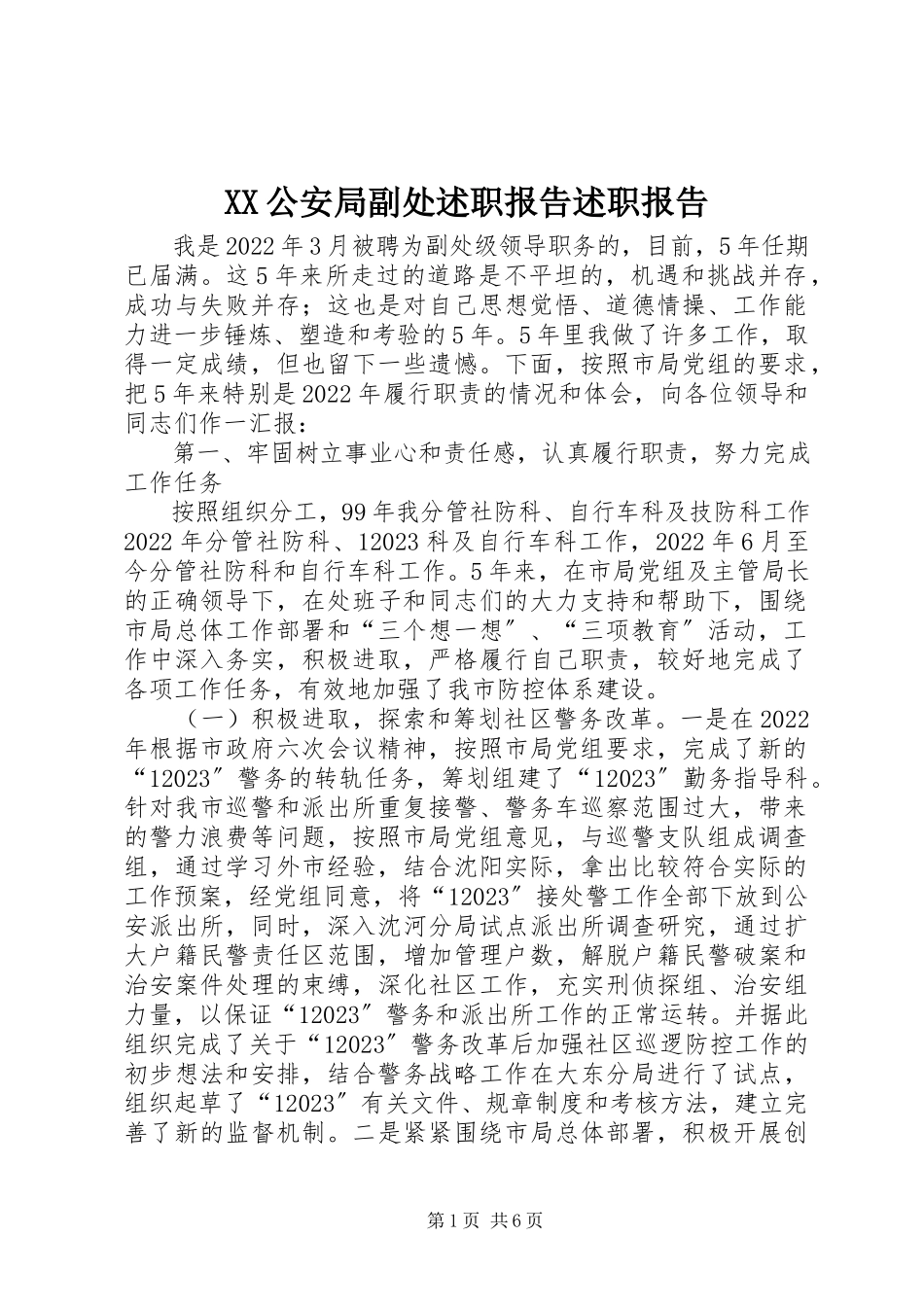 2023年XX公安局副处述职报告述职报告新编.docx_第1页