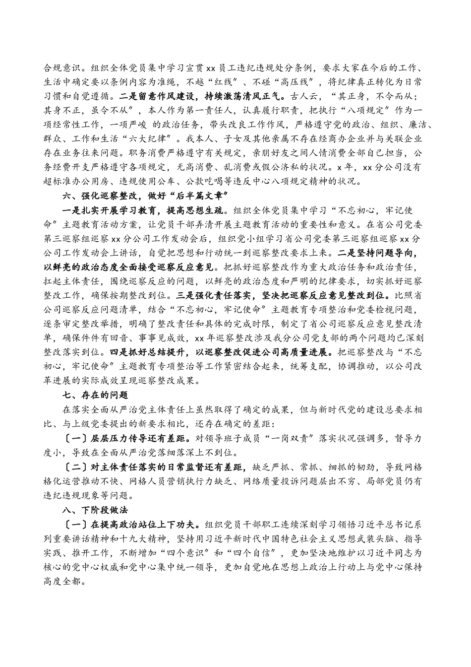 2023年XX分公司党支部20XX年度履行主体责任情况报告.doc_第3页