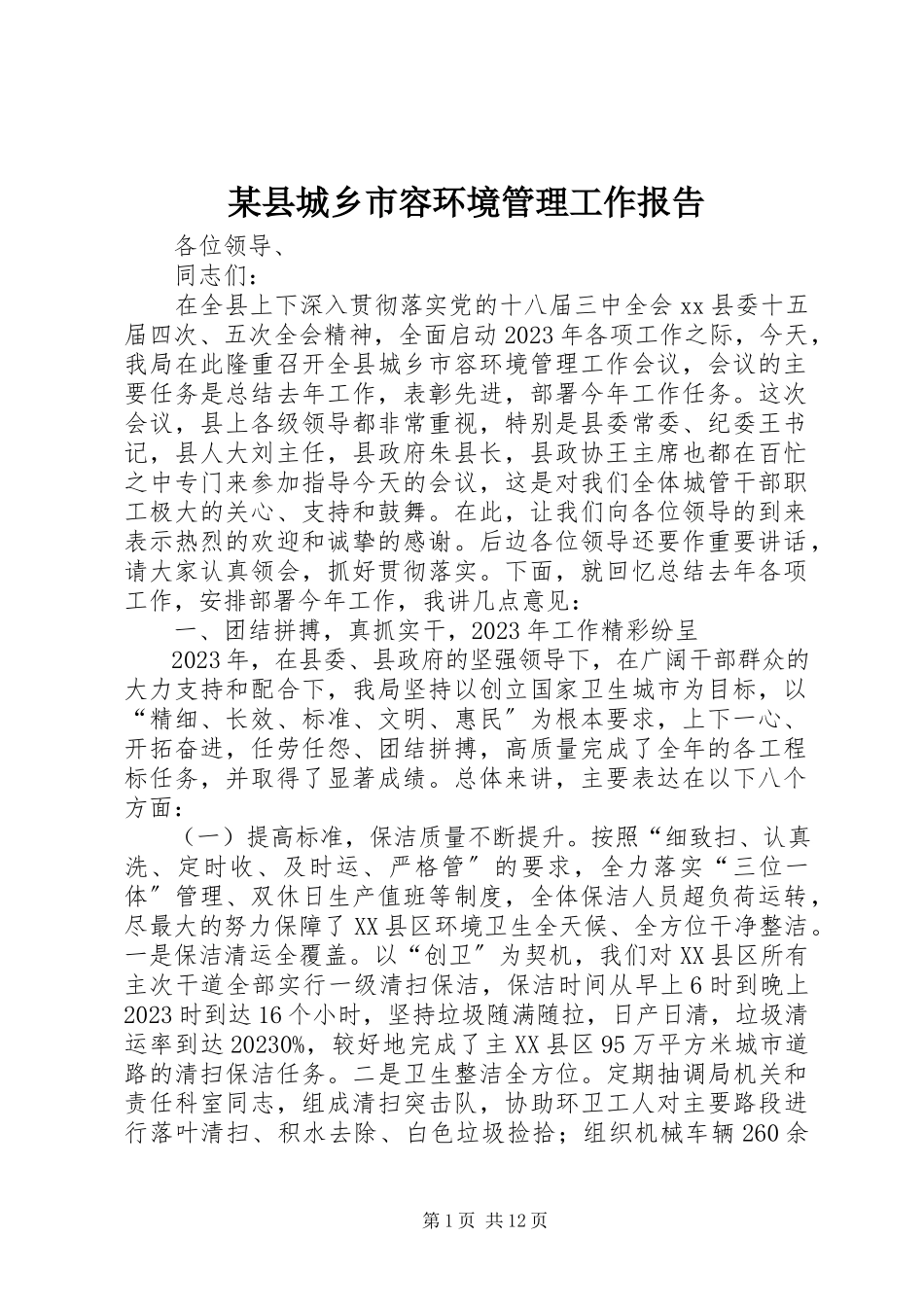 2023年xx县城乡市容环境管理工作报告.docx_第1页