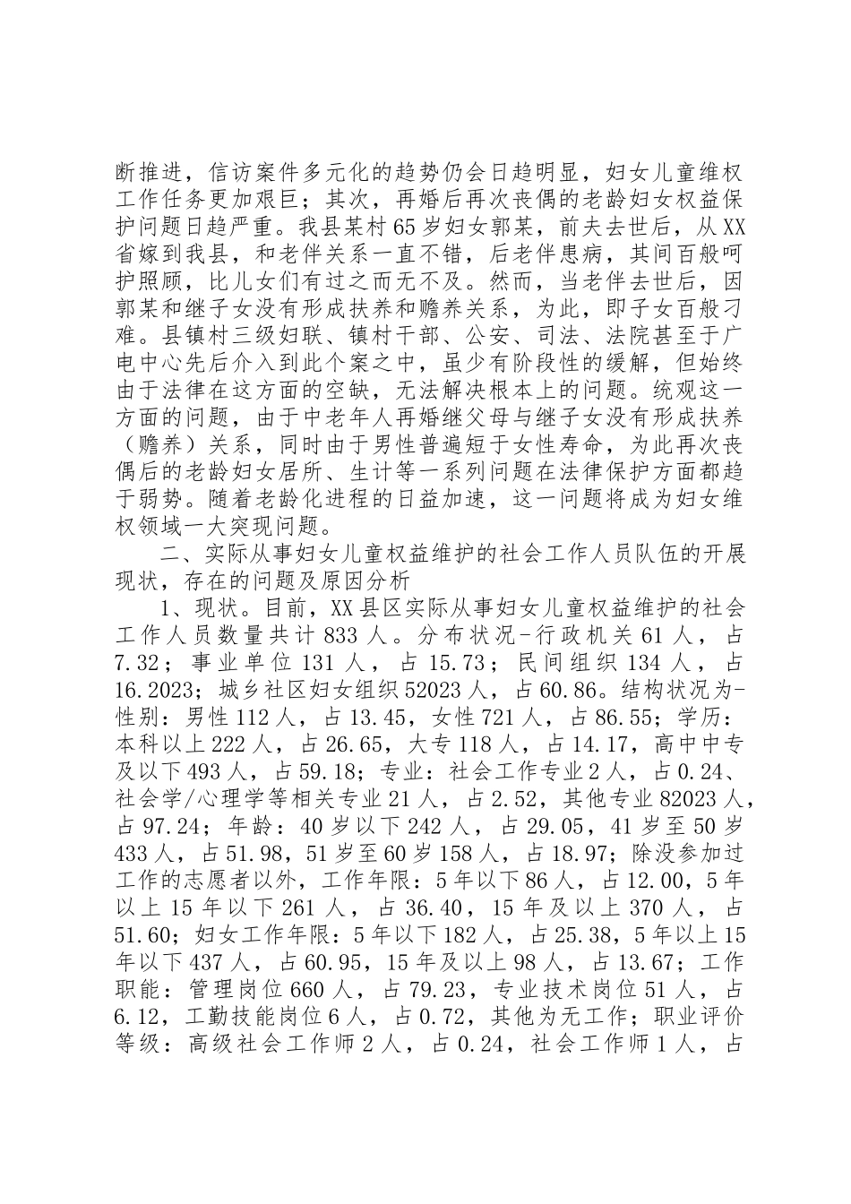 2023年xx县妇女社会工作人才队伍的建设的调研报告文章标题县妇女社会工作人才队伍的建设的调研报告新编.docx_第2页