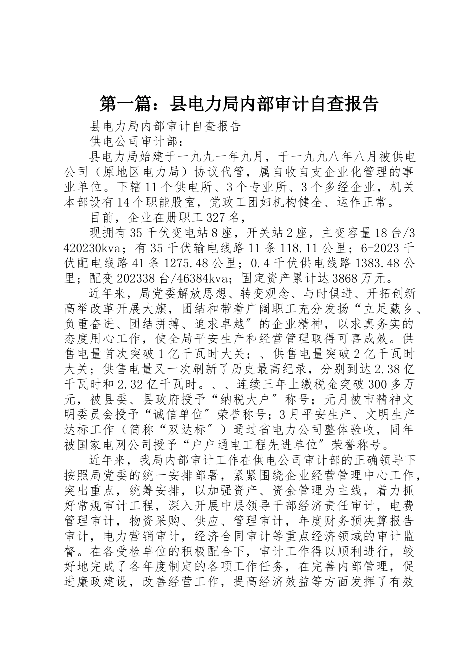 2023年xx县电力局内部审计自查报告新编.docx_第1页
