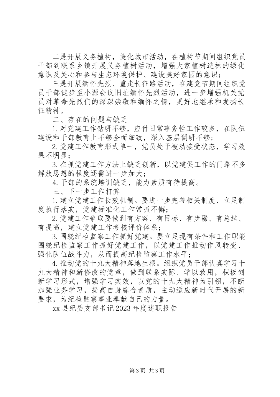 2023年XX县纪委支部书记度述职报告新编.docx_第3页