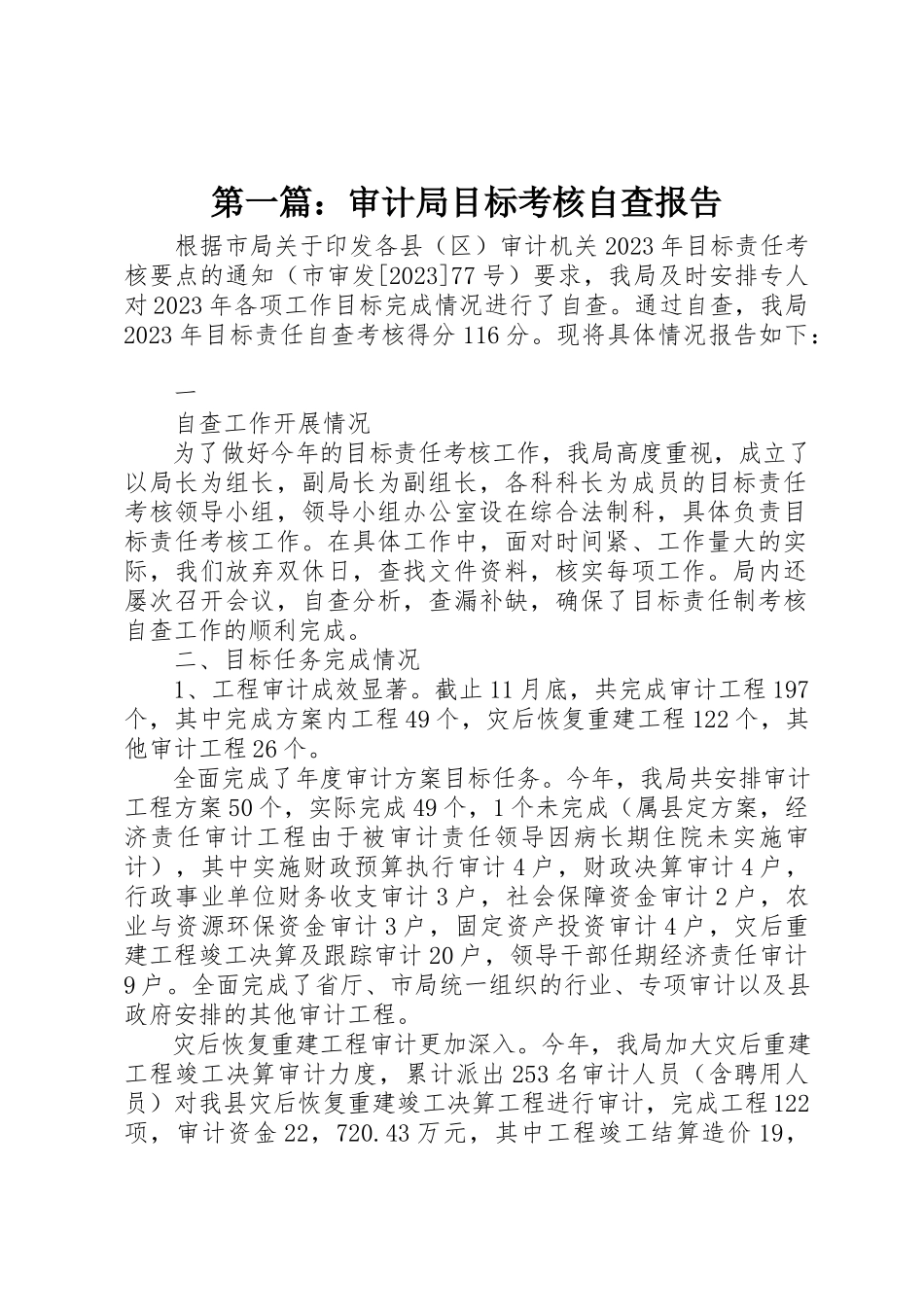 2023年xx审计局目标考核自查报告新编.docx_第1页