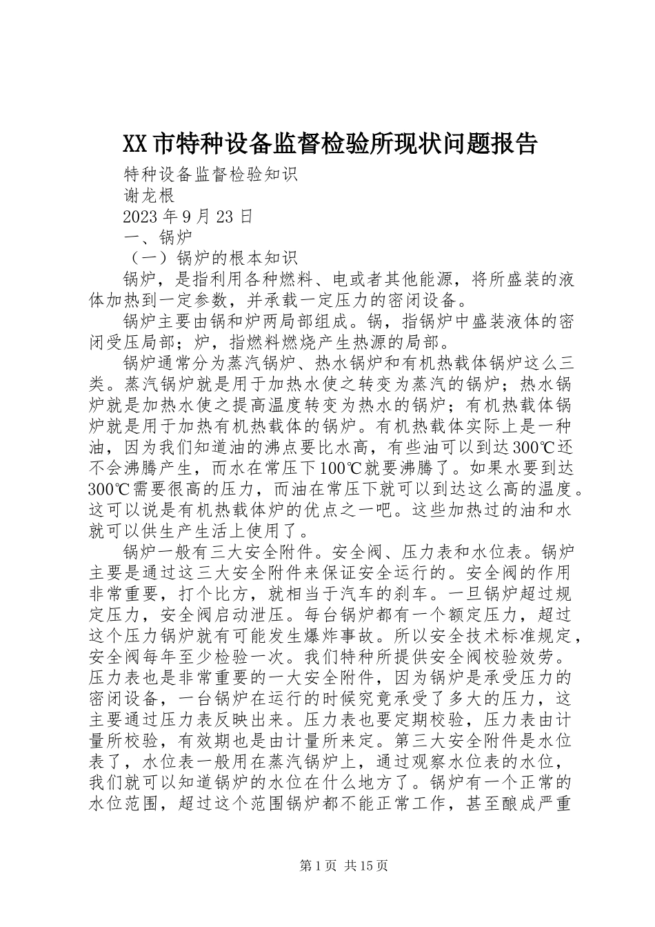2023年XX市特种设备监督检验所现状问题报告.docx_第1页