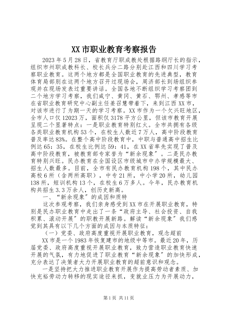 2023年XX市职业教育考察报告新编.docx_第1页