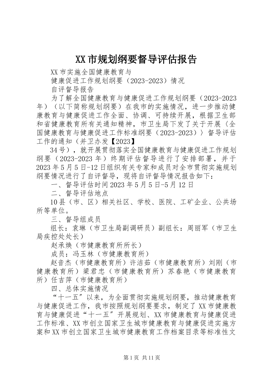 2023年XX市规划纲要督导评估报告.docx_第1页