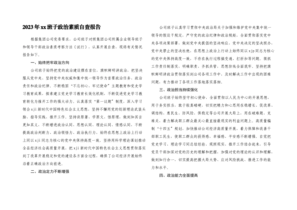 2023年xx班子政治素质自查报告.docx_第1页