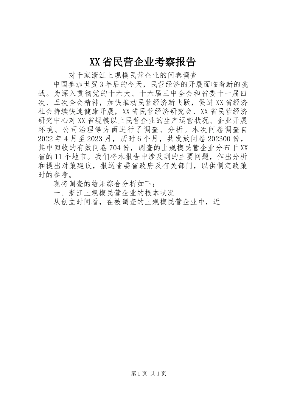 2023年XX省民营企业考察报告新编.docx_第1页