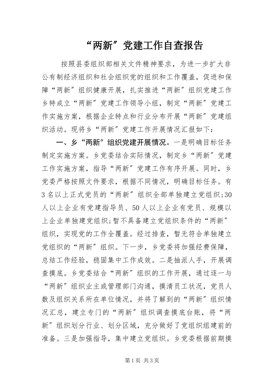 2023年“两新”党建工作自查报告新编.docx_第1页