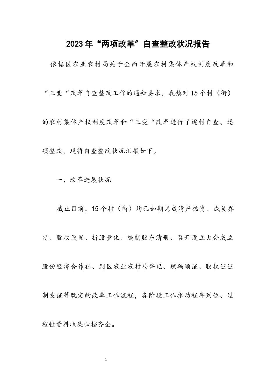 2023年“两项改革”自查整改情况报告.docx_第1页