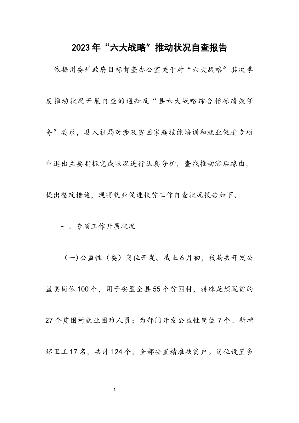 2023年“六大战略”推进情况自查报告.docx_第1页