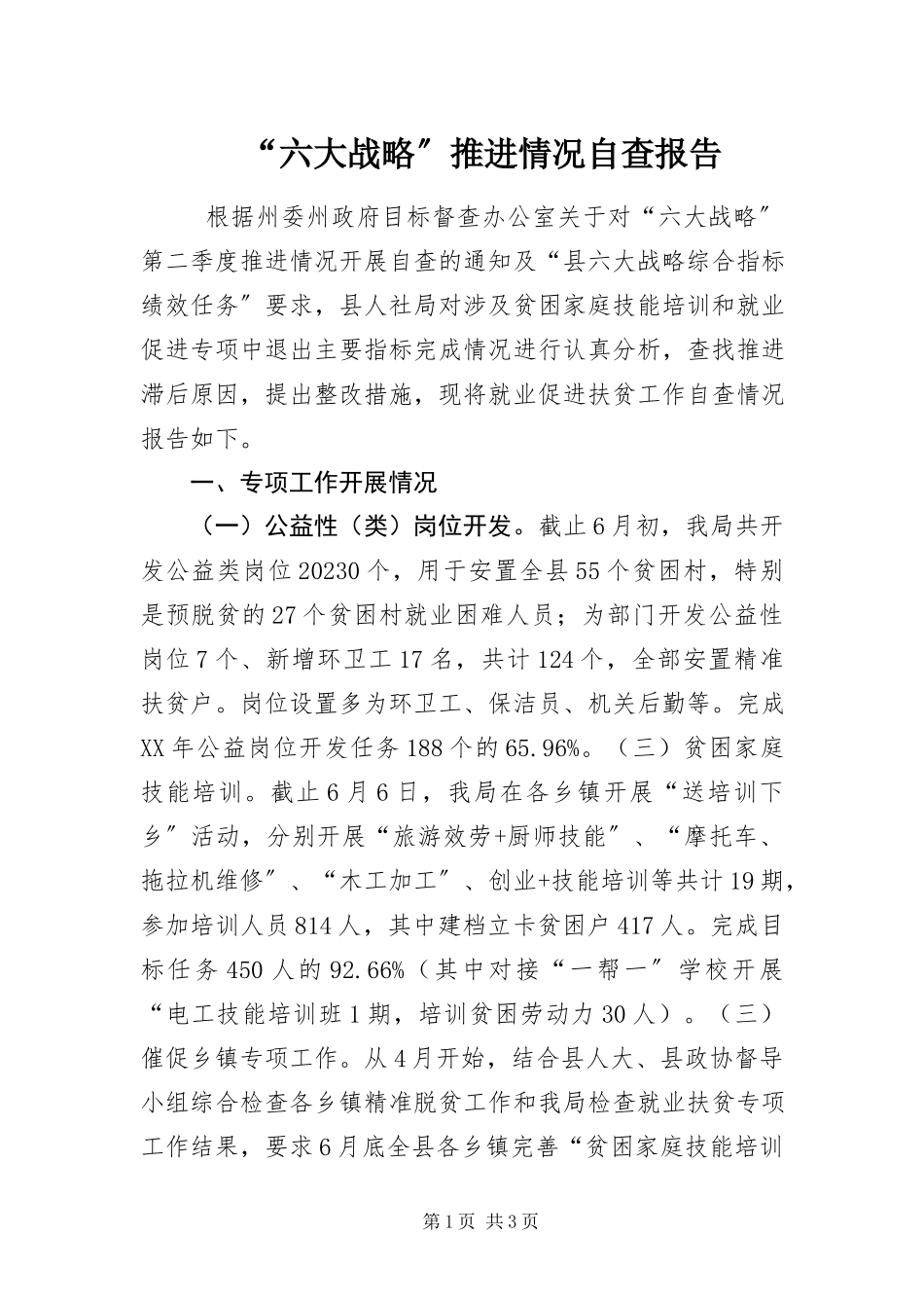 2023年“六大战略”推进情况自查报告新编.docx_第1页