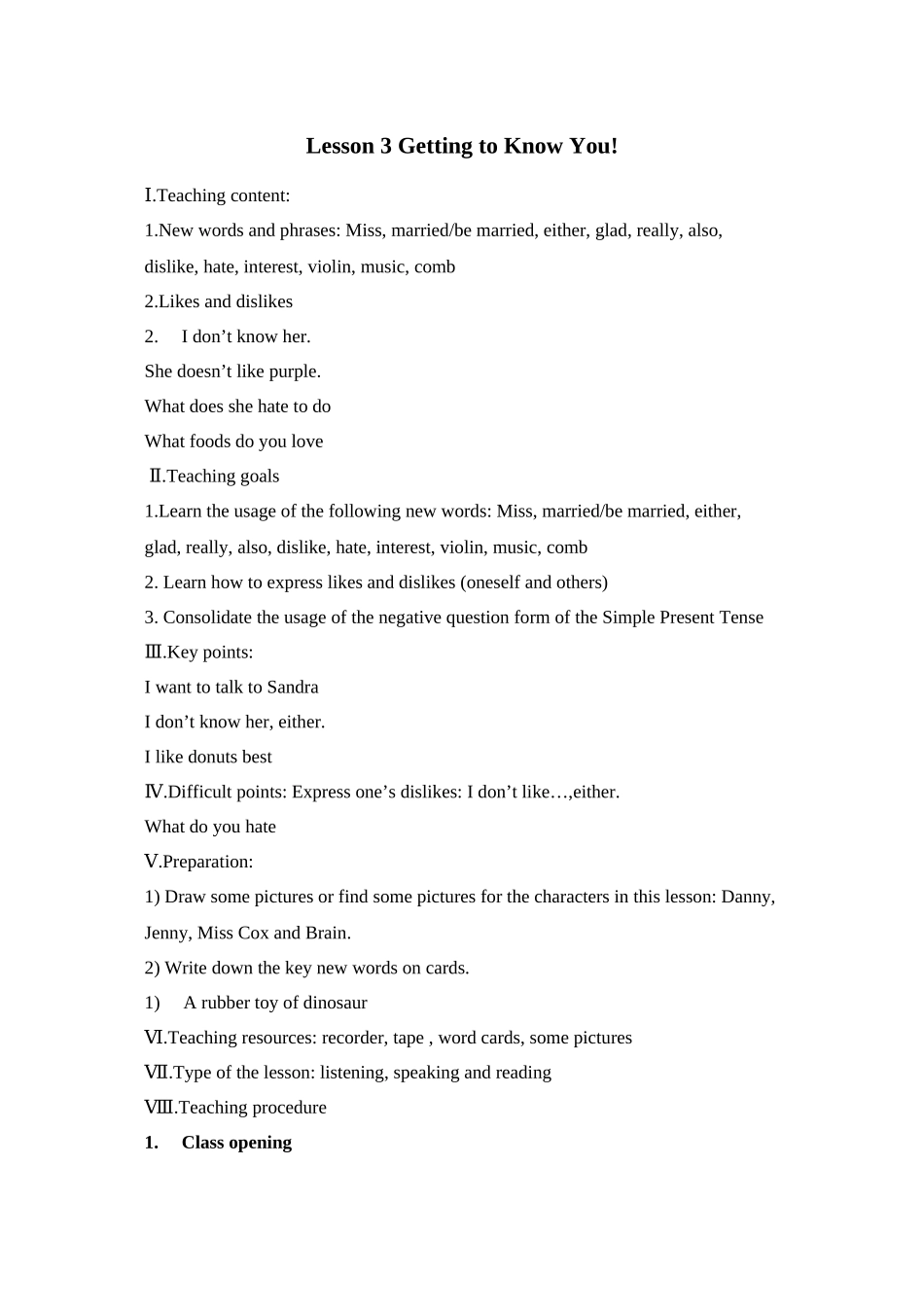 2023年unit1《meandmyclass》lesson3gettingtoknowyou教案冀教版八年级上doc初中英语.docx_第1页