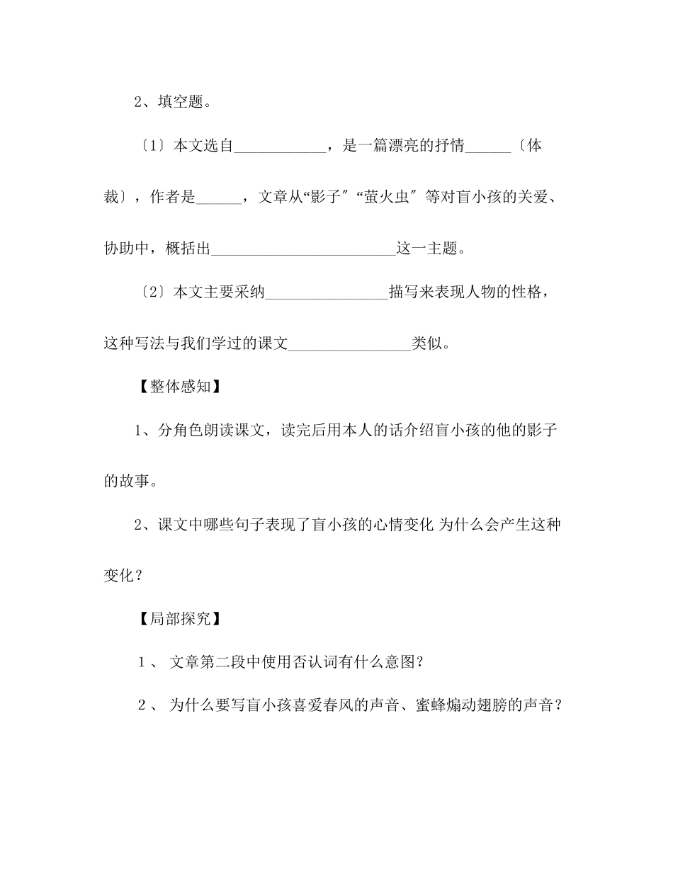 2023年教案人教版七级语文29《盲孩子和他的影子》导学案.docx_第3页