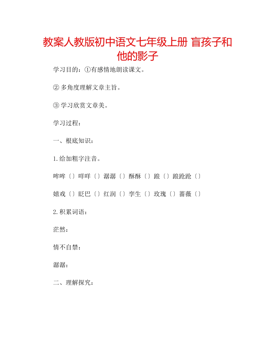 2023年教案人教版初中语文七级上册《盲孩子和他的影子》.docx_第1页