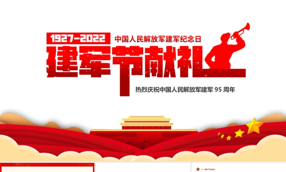 八一建军节献礼PPT红色简约风热烈庆祝中国人民解放军建军95周年专题课件模板.pptx