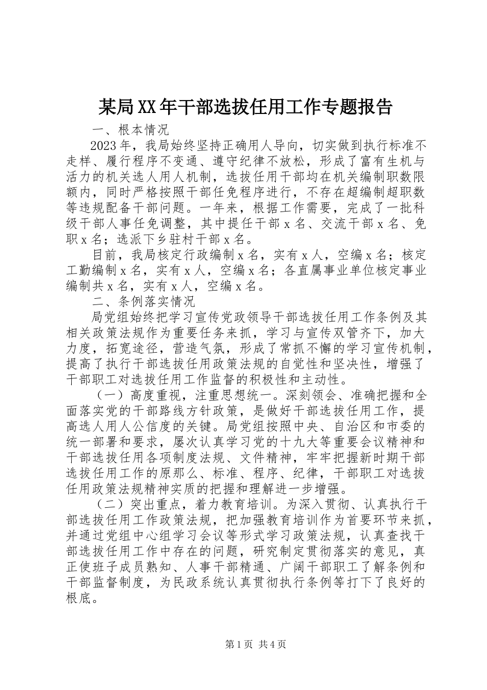 2023年某局干部选拔任用工作专题报告.docx_第1页