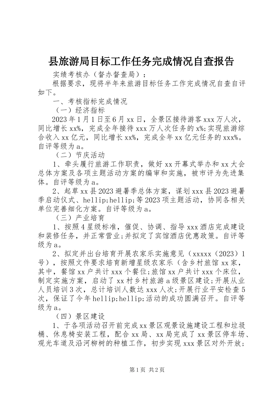 2023年县旅游局目标工作任务完成情况自查报告.docx_第1页
