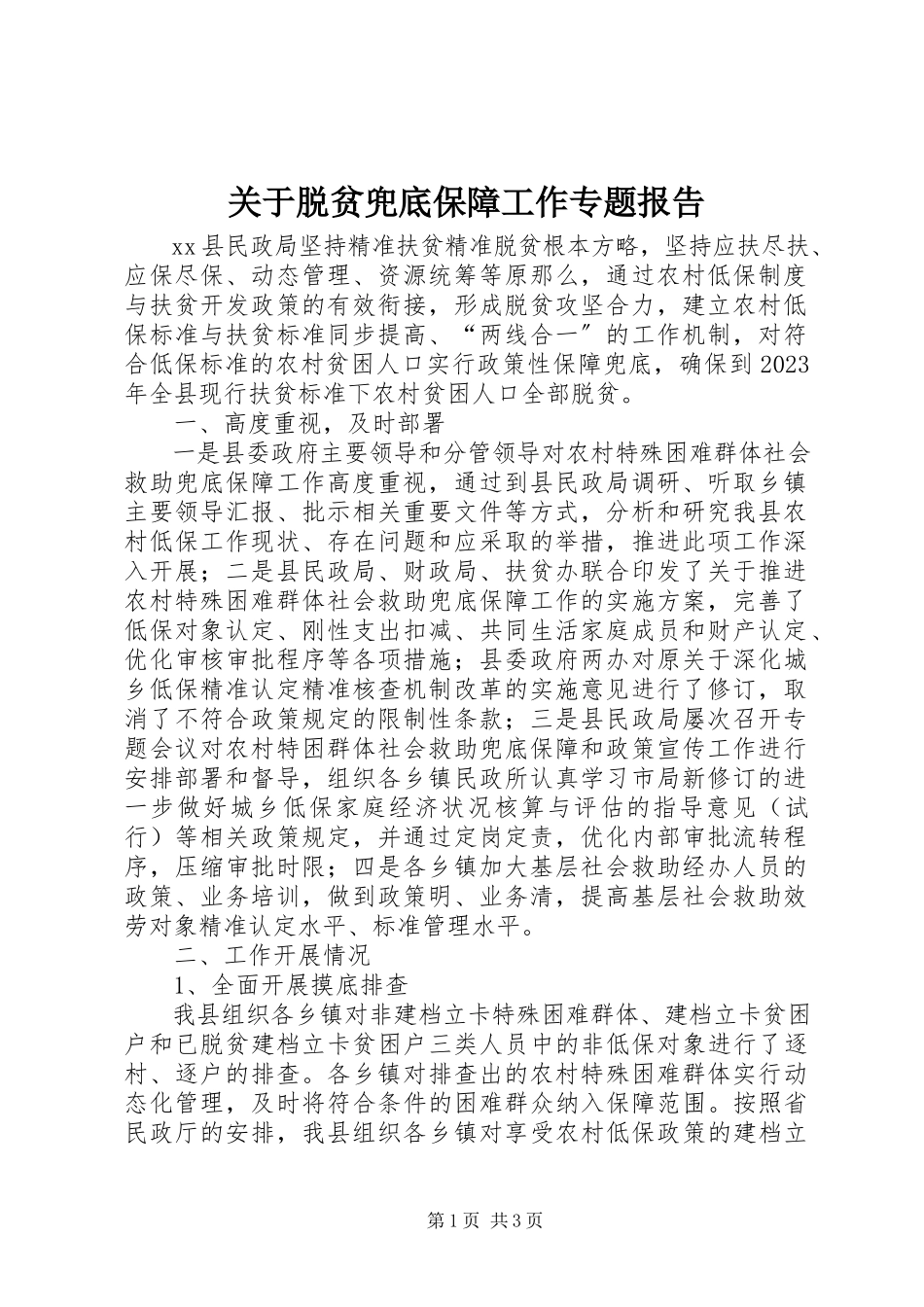 2023年脱贫兜底保障工作专题报告.docx_第1页