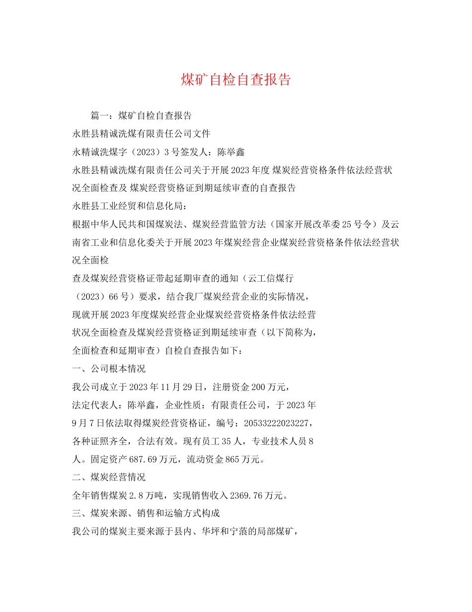 2023年煤矿自检自查报告2.docx_第1页