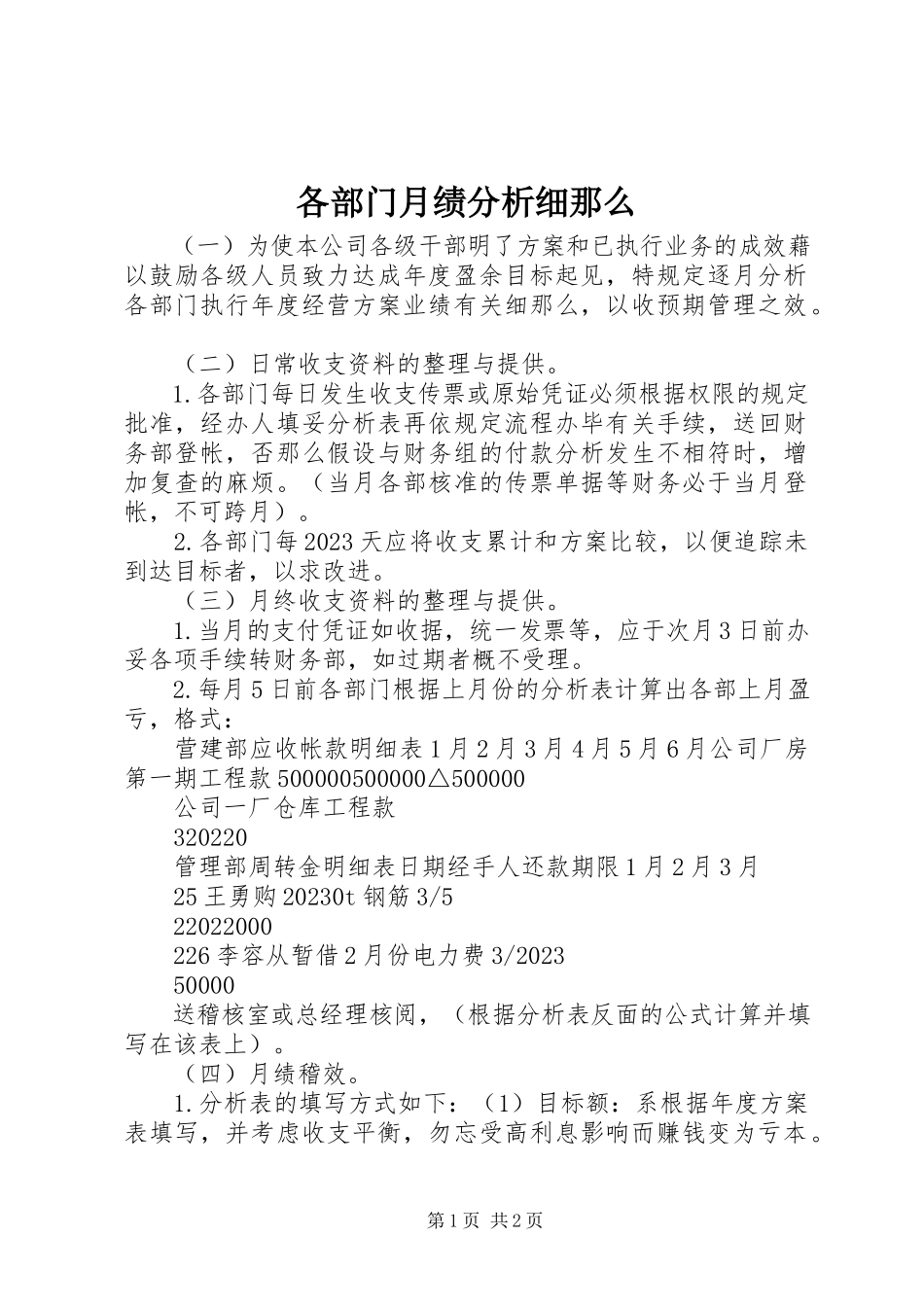 2023年各部门月绩分析细则.docx_第1页