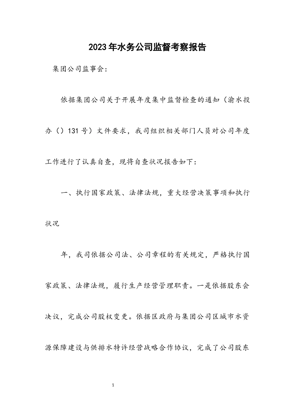 2023年水务公司监督考察报告.docx_第1页