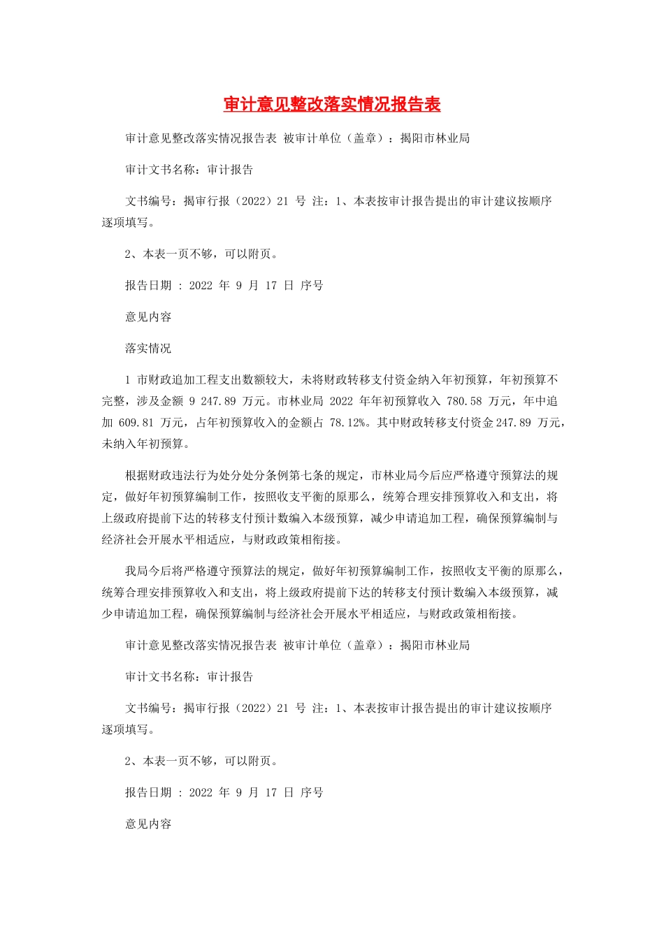 2023年审计意见整改落实情况报告表.docx_第1页