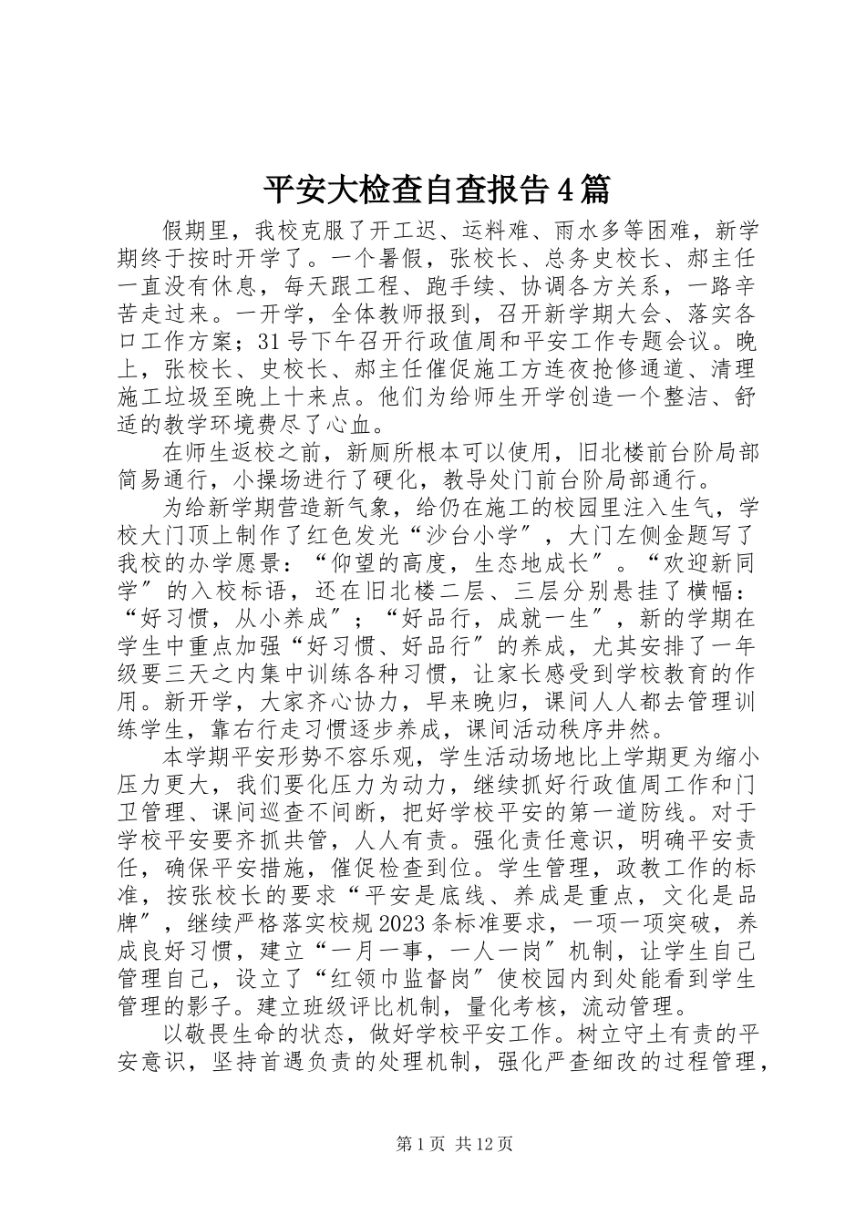 2023年安全大检查自查报告4篇新编.docx_第1页
